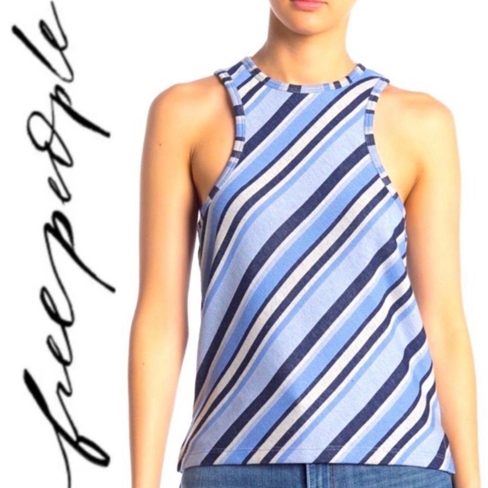 FREE PEOPLE Sidelines Navy Racerback Tank